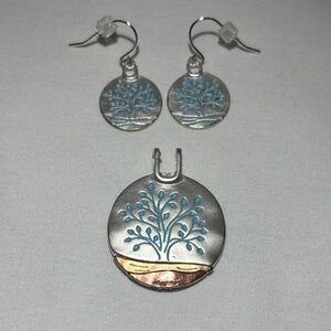 Turquoise Tree of Life Antique Silver Finish Pendant and Earring Set